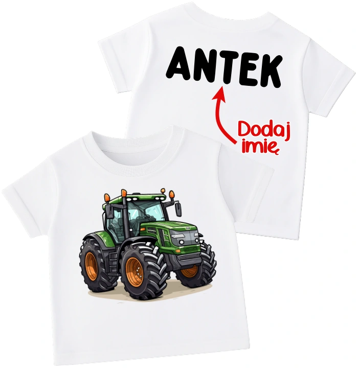 Koszulka dla Dziecka z zielonym traktorem oraz imieniem