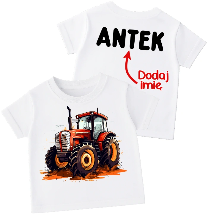 Koszulka dla Dziecka z czerwonym traktorem oraz imieniem