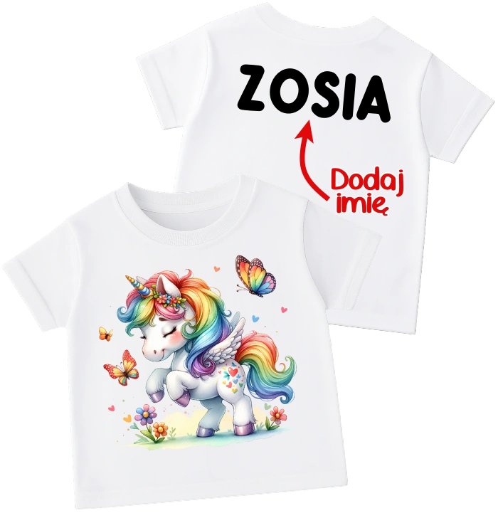 Koszulka dla dziewczynki z jednorożcem oraz imieniem na plecach