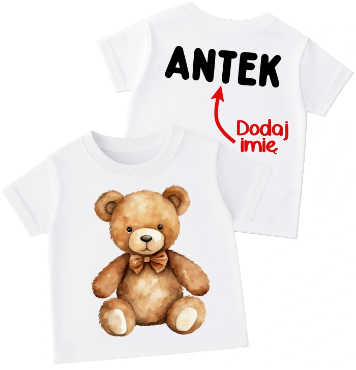 Koszulka dla dziecka z misiem oraz imieniem na plecach - wzór pluszowymiś1
