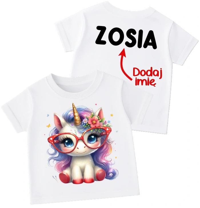 Koszulka dla dziewczynki z unicornem w okularach oraz imieniem