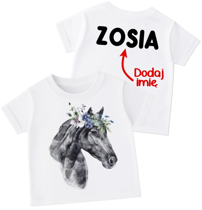 Koszulka z koniem dla dziecka oraz imieniem na plecach