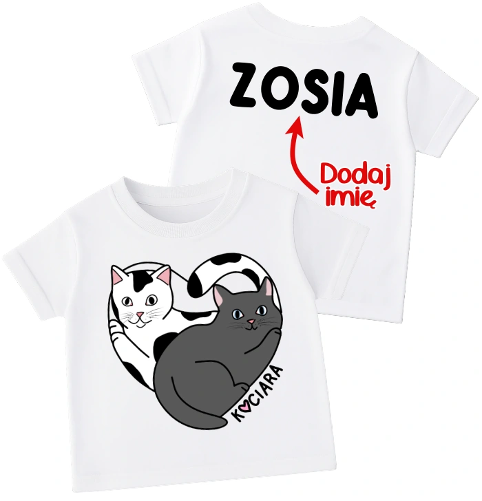 Koszulka dla dziewczynki z kotami oraz imieniem na plecach