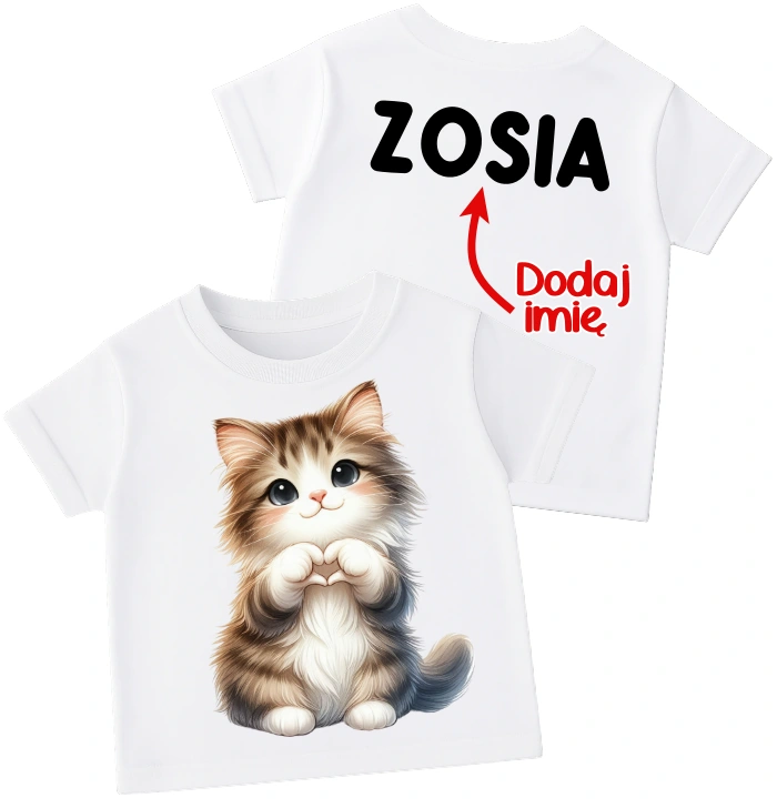 Koszulka dla DZIECKA Z KOTEM ORAZ IMIENIEM NA PLECACH - WZÓR KOT404