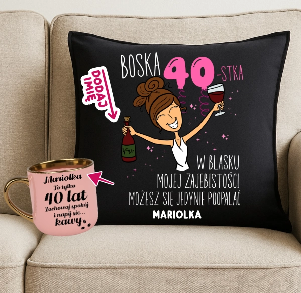 Personalizowany Zestaw prezentowy na 40 urodziny dla brunetki - BOSKA 40 W BLASKU MOJEJ..