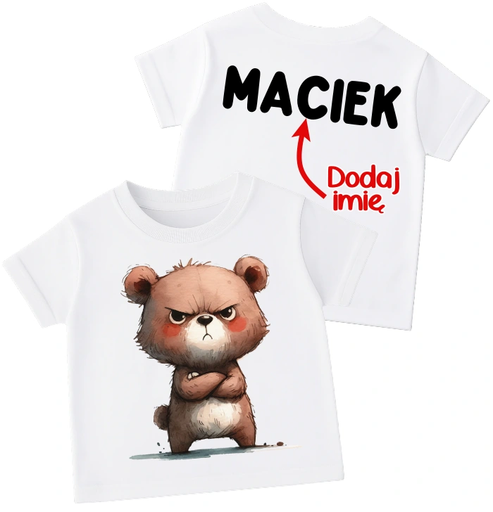 Koszulka dla chłopczyka z imieniem i misiem - angryanimals6