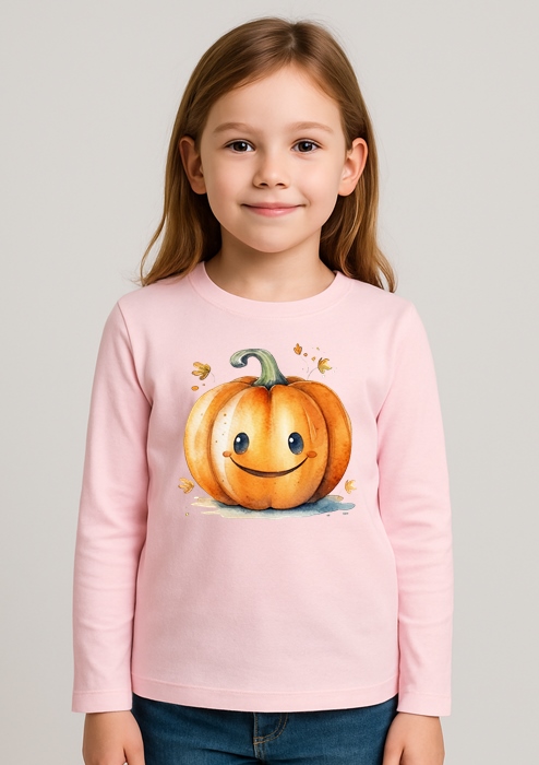 Koszulka na Dzień Dyni z długim rękawkiem dla dziewczynki - wzór DYNIA80