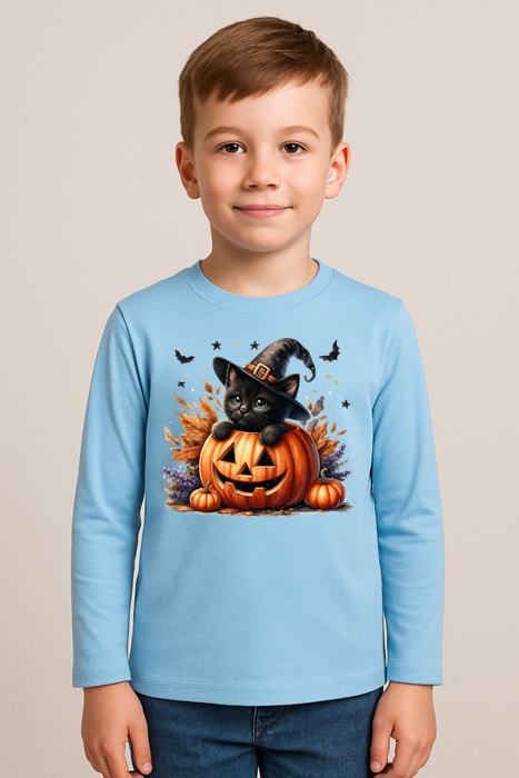 Koszulka dla chłopczyka na Dzień dyni z długim rękawkiem - wzór kotsynia16