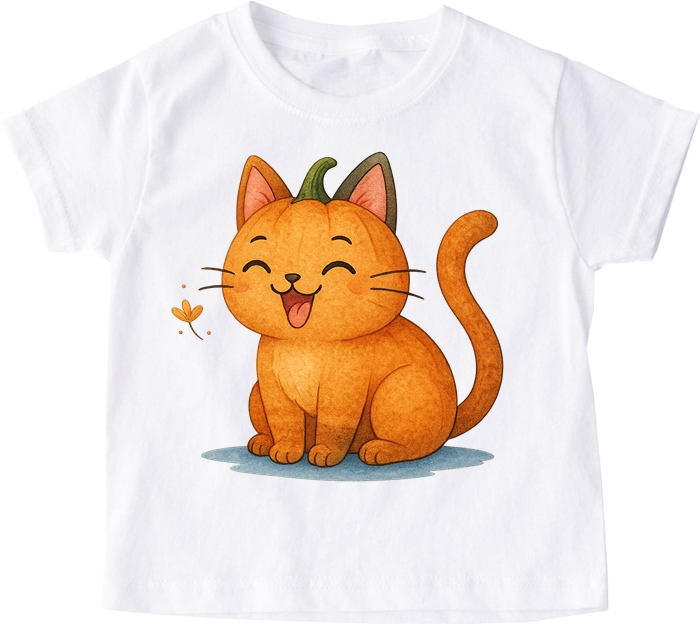 Biała koszulka na Dzień Dyni z dynią w kształcie kota