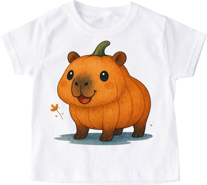 Biała koszulka na Dzień Dyni z dynią w kształcie kapibary