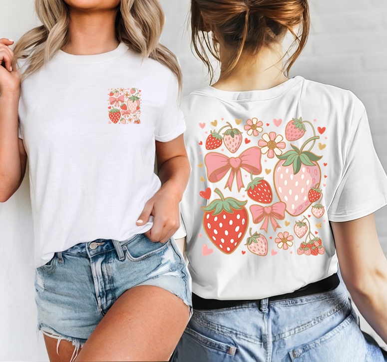 Wakacyjna a koszulka damska w truskawki