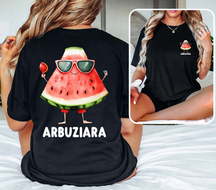 Wakacyjna koszulka damska z nadrukiem na plecach - ARBUZIARA