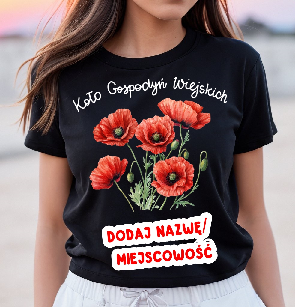 Personalizowana Koszulka dla koła gospodyń wiejskich z makami dodaj nazwą koła /miejscowość wzór folk19
