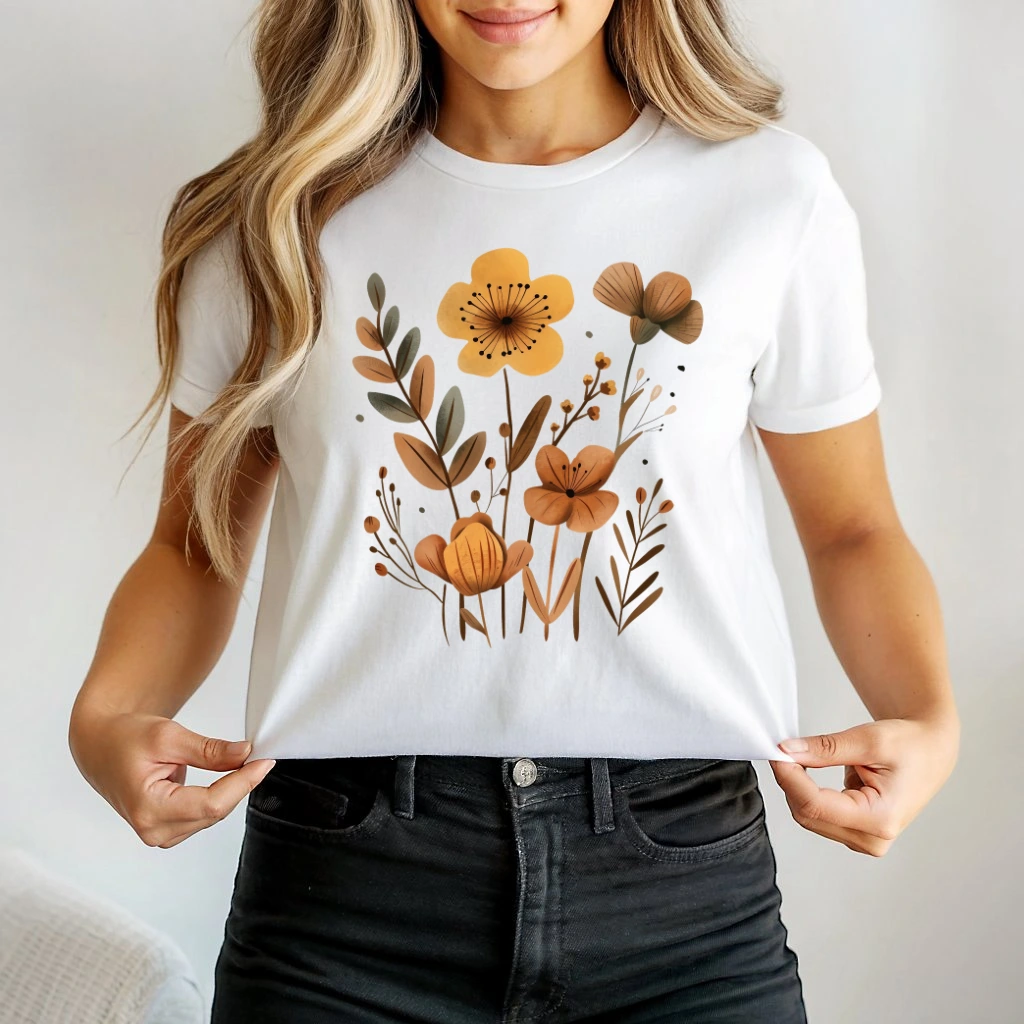 Koszulka biała z nadrukiem z vintage kwiatami c169