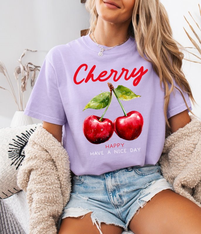 Fiołkowa KOSZULKA Z WIŚNIAMI CHERRY HAVE A NICE DAY