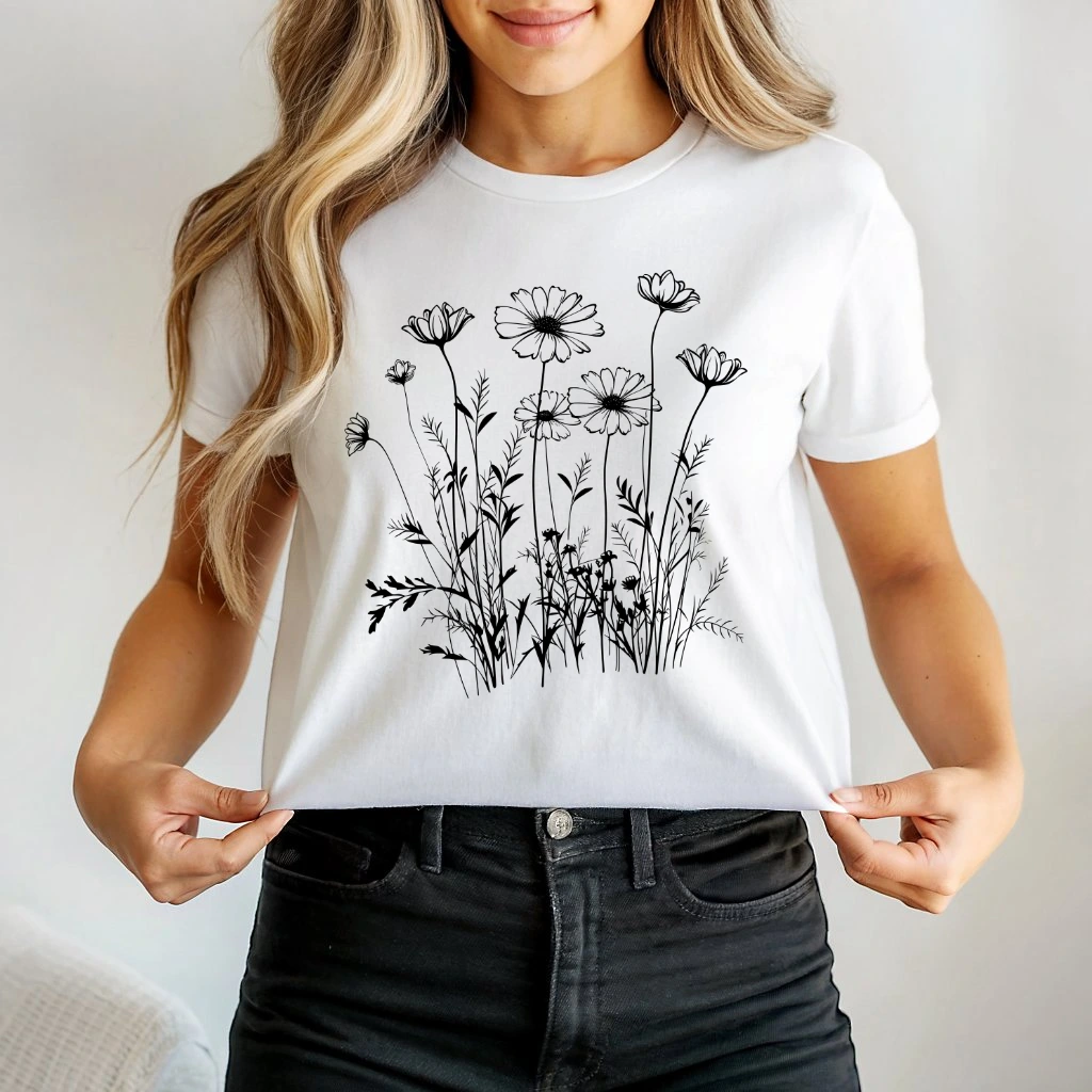 Koszulka biała z nadrukiem kwiatów c184