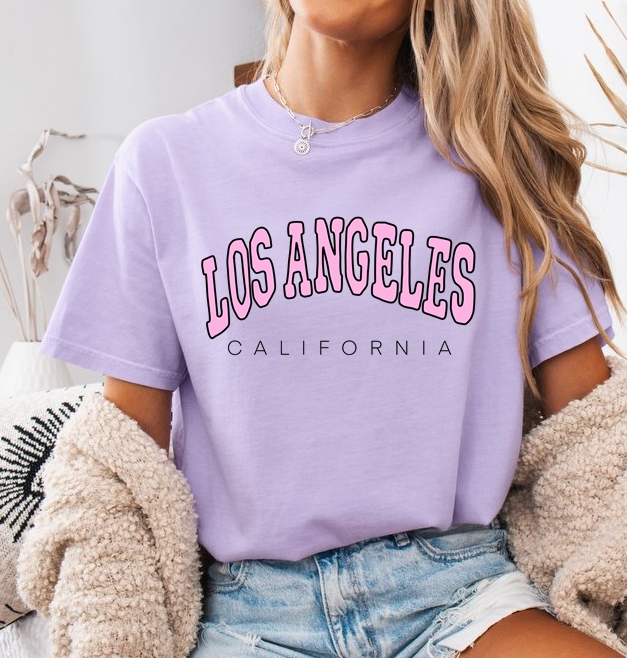 Fiołkowa Fajna damska koszulka los angeles