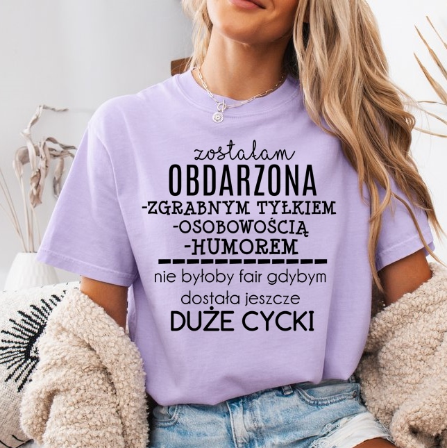 Fiołkowa koszulka damska ZOSTAŁAM OBDARZONA