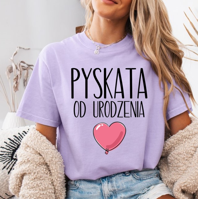 Fiołkowa koszulka damska PYSKATA OD URODZENIA