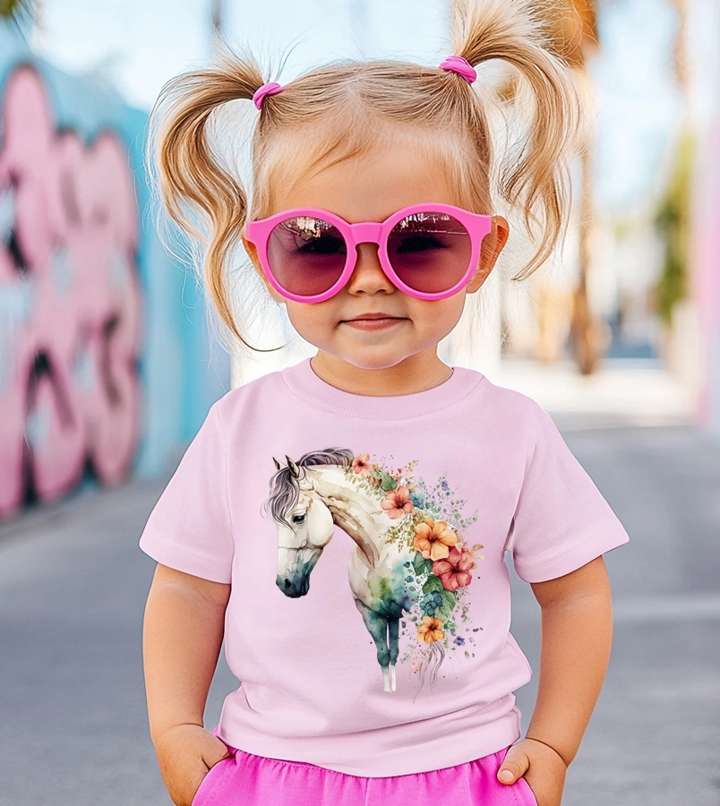Różowa koszulka z koniem dla dziewczynki