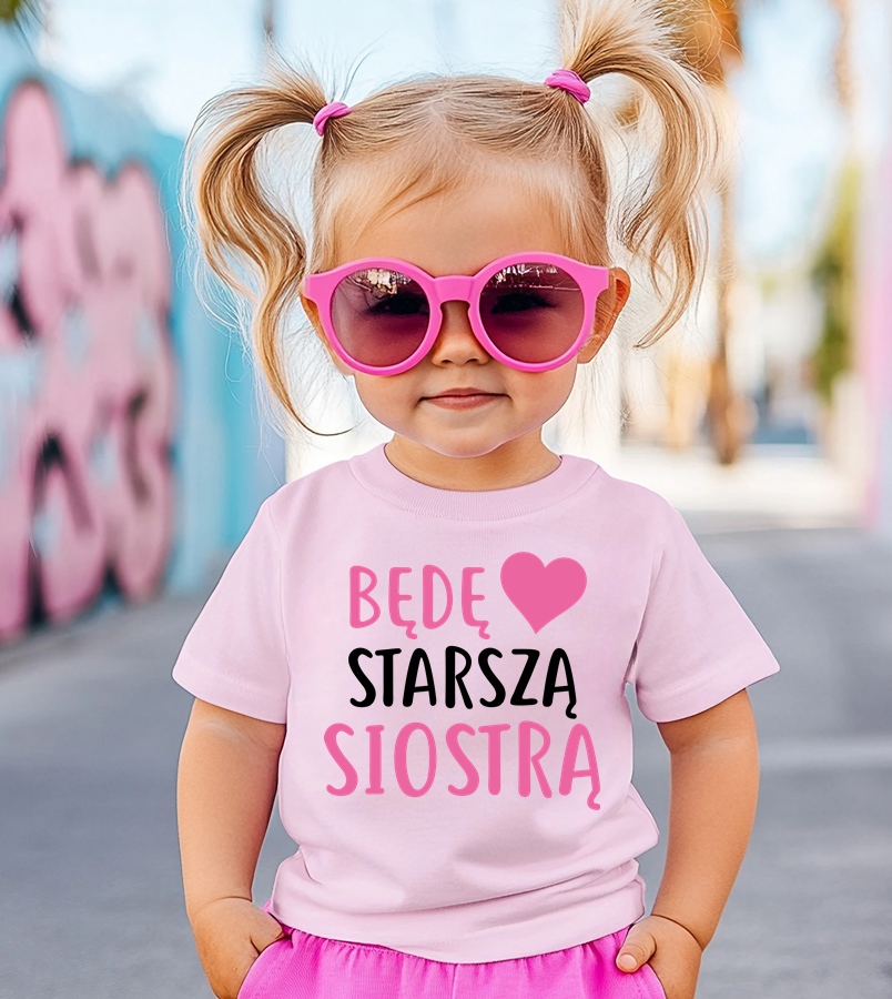 Różowa koszulka dla dziewczynki - BĘDĘ STARSZĄ SIOSTRĄ