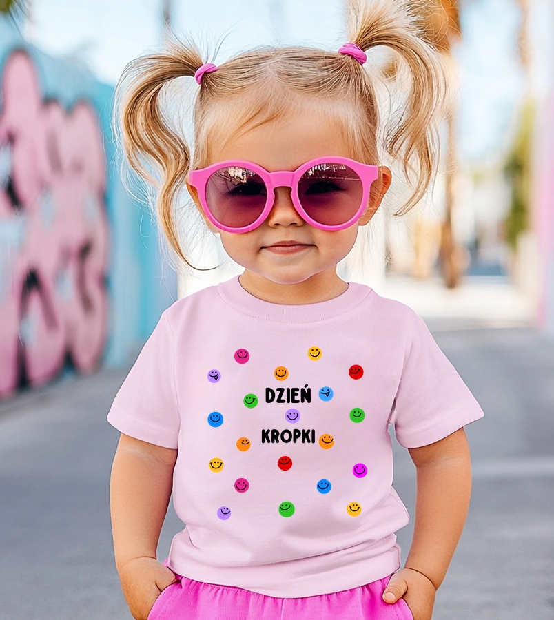 Różowa koszulka w kropki dla dziewczynki na dzień kropki -wzór kropki27