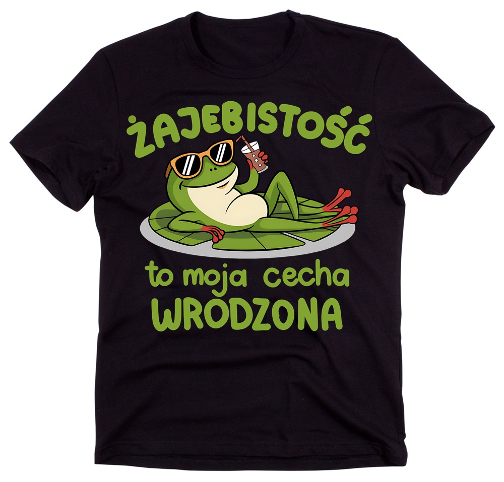 Śmieszna koszulka męska na prezent z rysunkiem żaby oraz napisem ŻAJEBISTOŚĆ TO MOJA CECHA WRODZONA