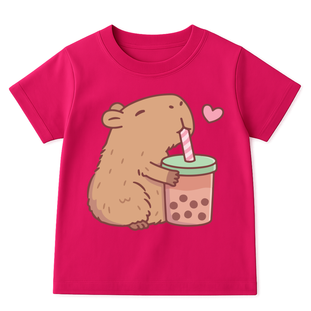 Różowa koszulka dla dziewczynki z kapibarą