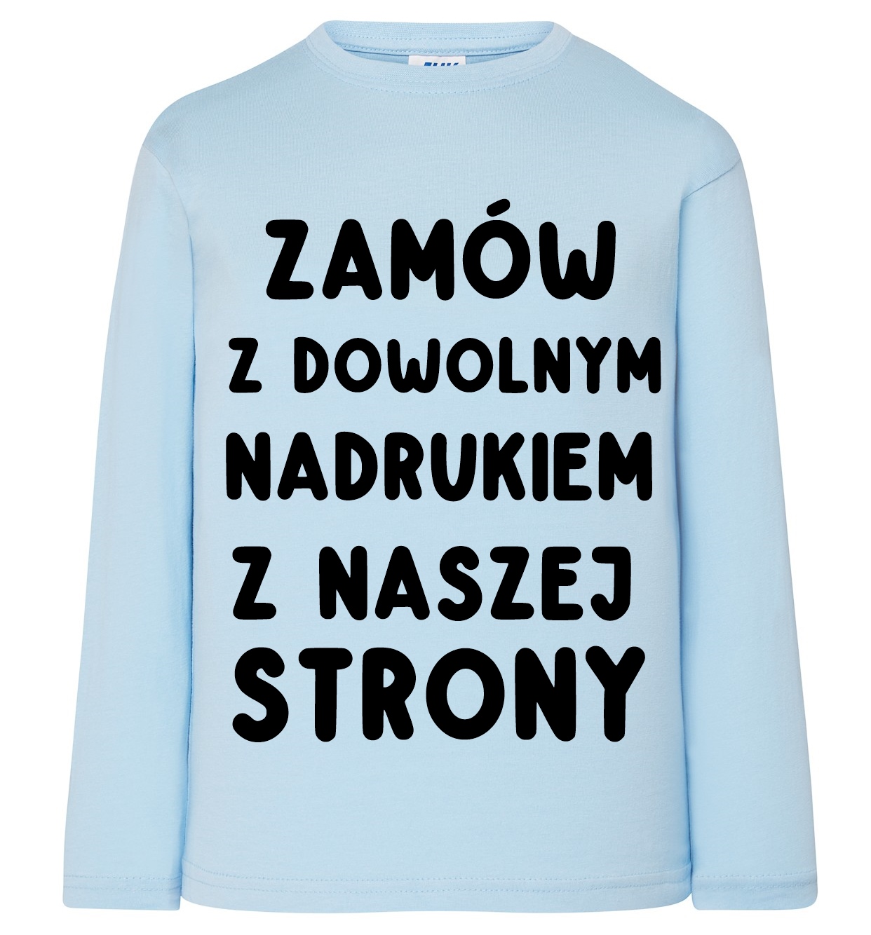 Niebieska koszulka z długim rękawkiem dla chłopczyka z dowolnym nadrukiem z naszej strony