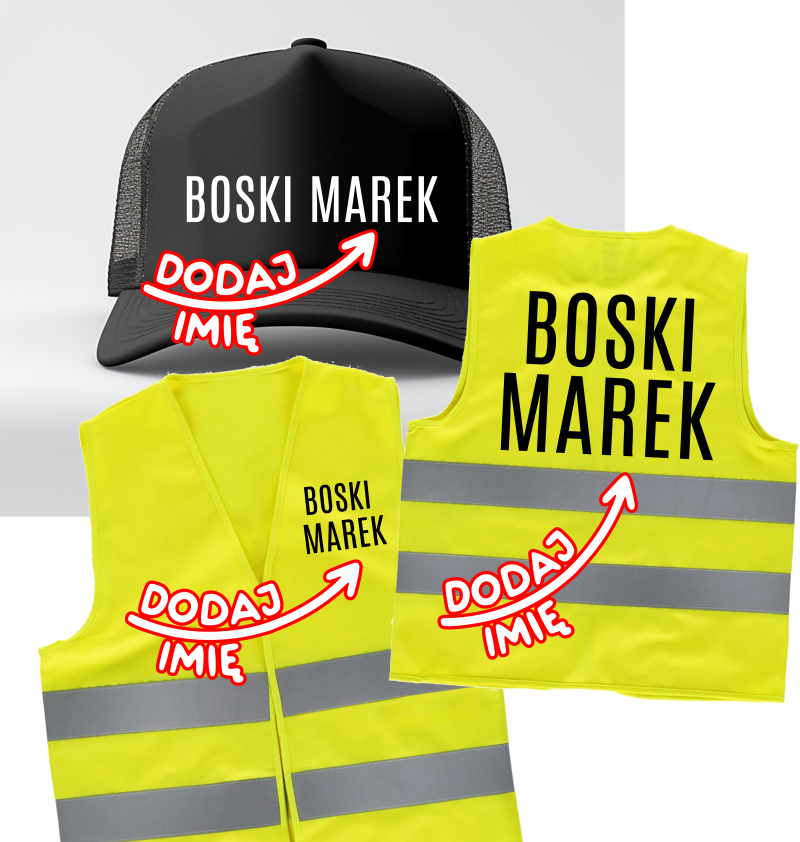 IMPREZOWY ZESTAW NA URODZINY - PERSONALIZOWANA KAMIZELKA NA IMPREZĘ ORA CZAPKA Z DASZKIEM - BOSKI