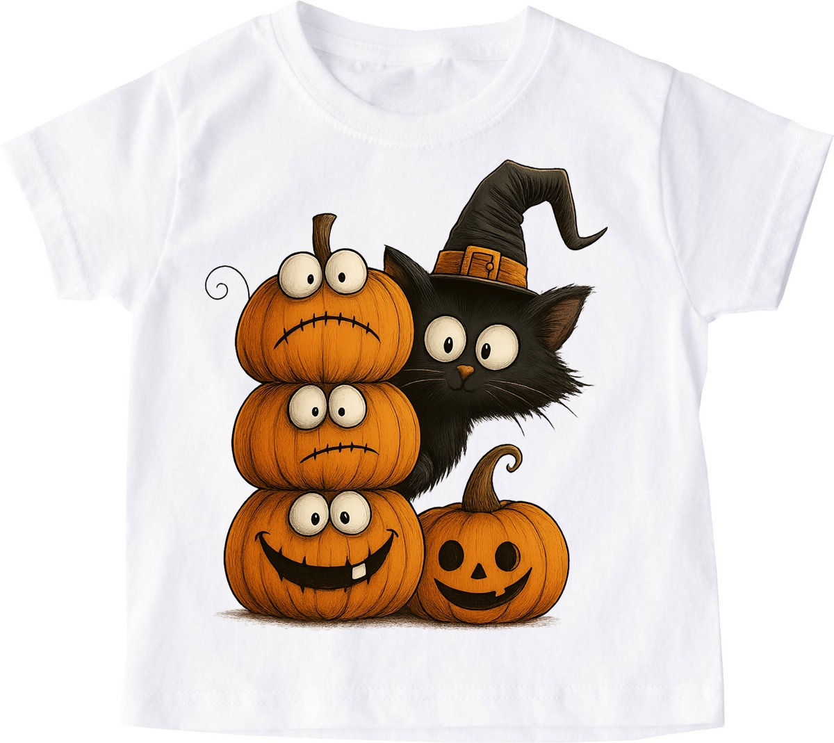 Biała koszulka na Dzień dyni z fajnym nadrukiem kotdynia73