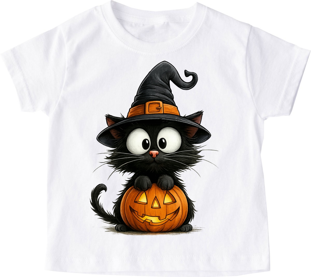 Biała koszulka na Dzień dyni z fajnym nadrukiem kotdynia70