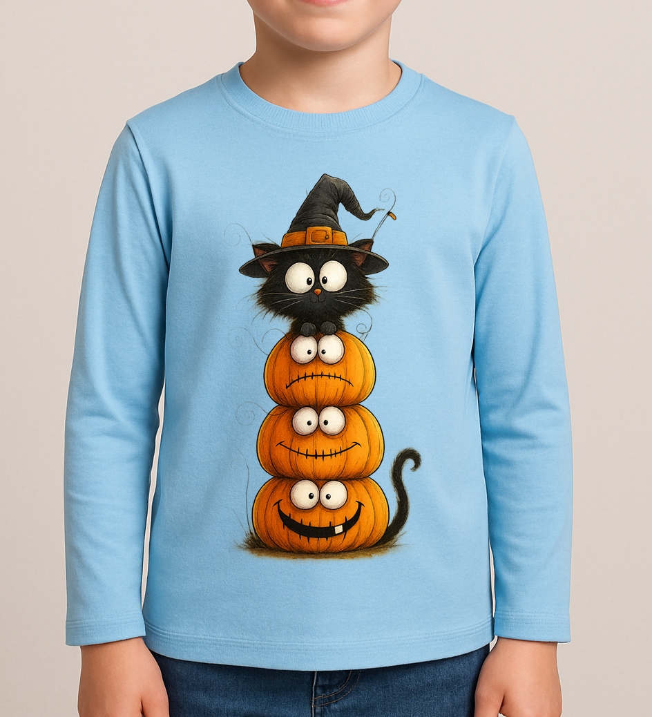 Niebieska Dziecięca koszulka z długim rękawkiem na Dzień Dynia - kotdynia72