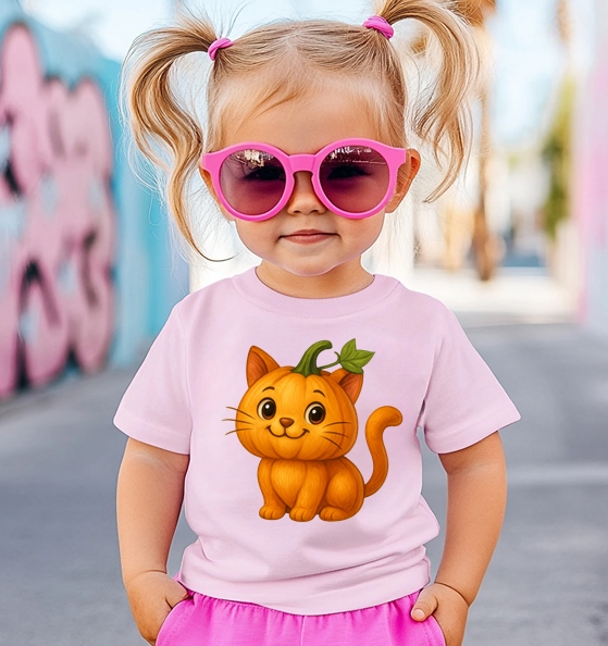 Różowa koszulka dla dziewczynki na Dzień Dyni z dynią - KOTDYNIE100