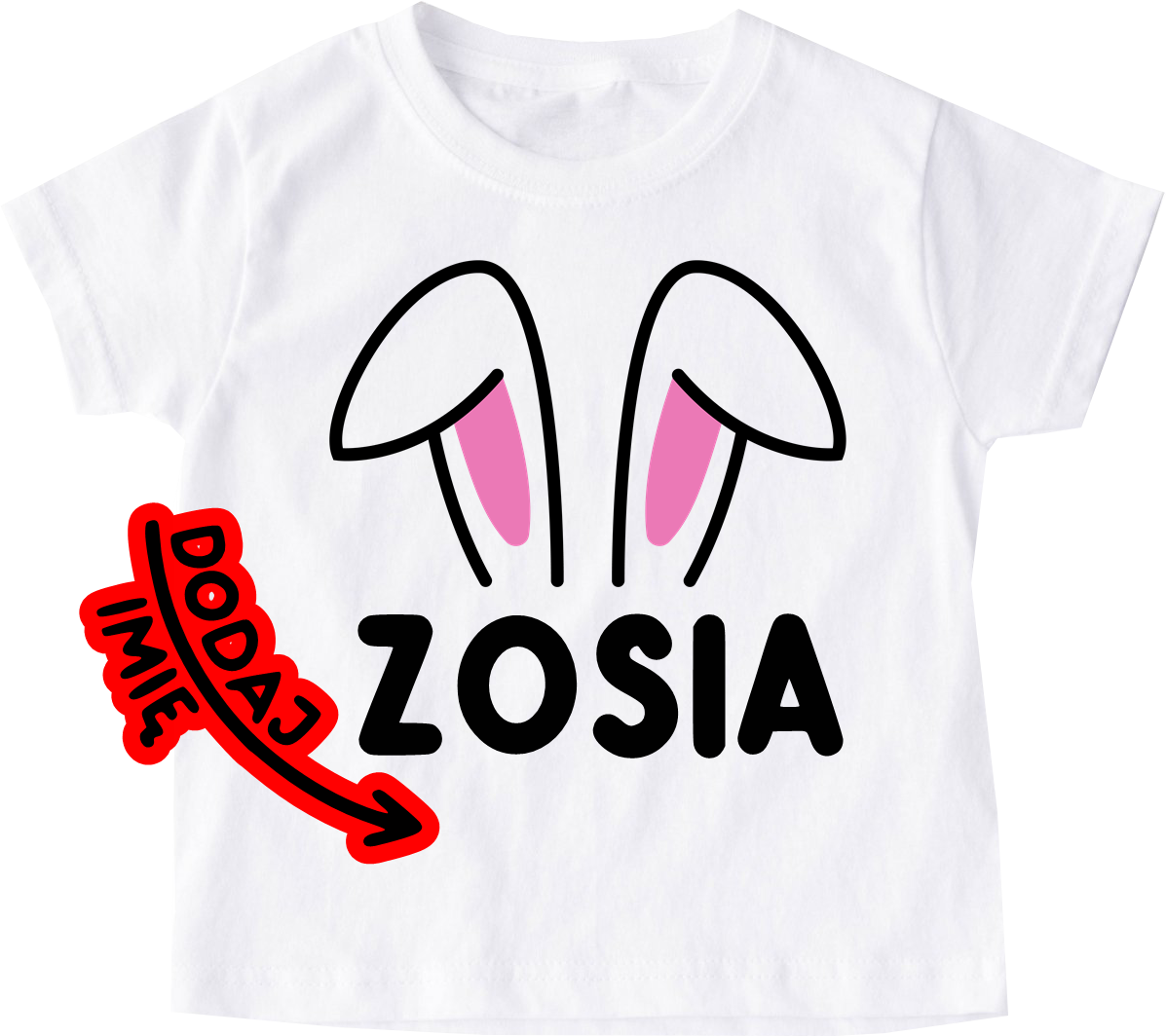 Koszulka z uszkami zajączka i imieniem do przedszkola dla dziewczynki