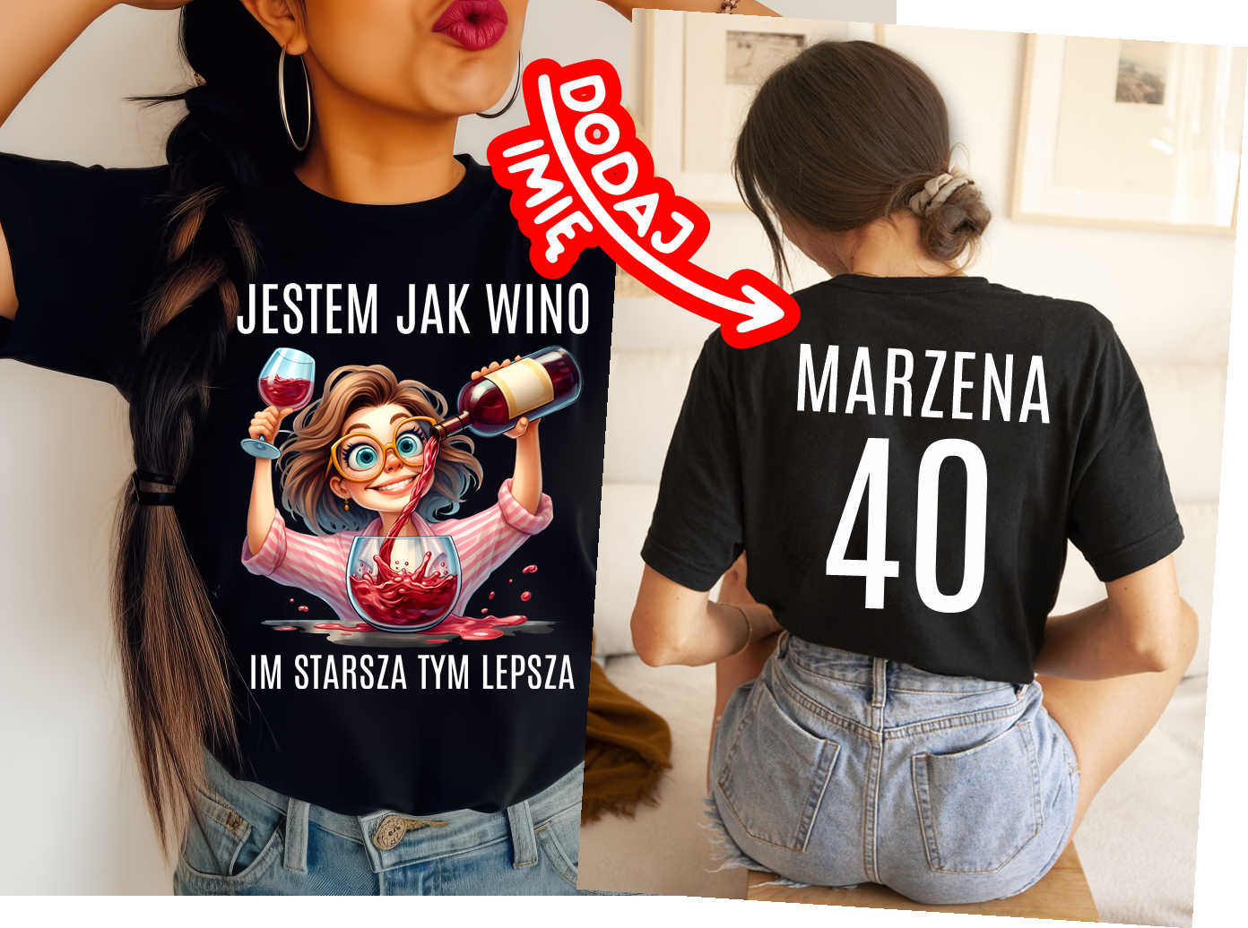 Koszulka na 40 urodziny z imieniem - jestem jak wino im starsza tym lepsza