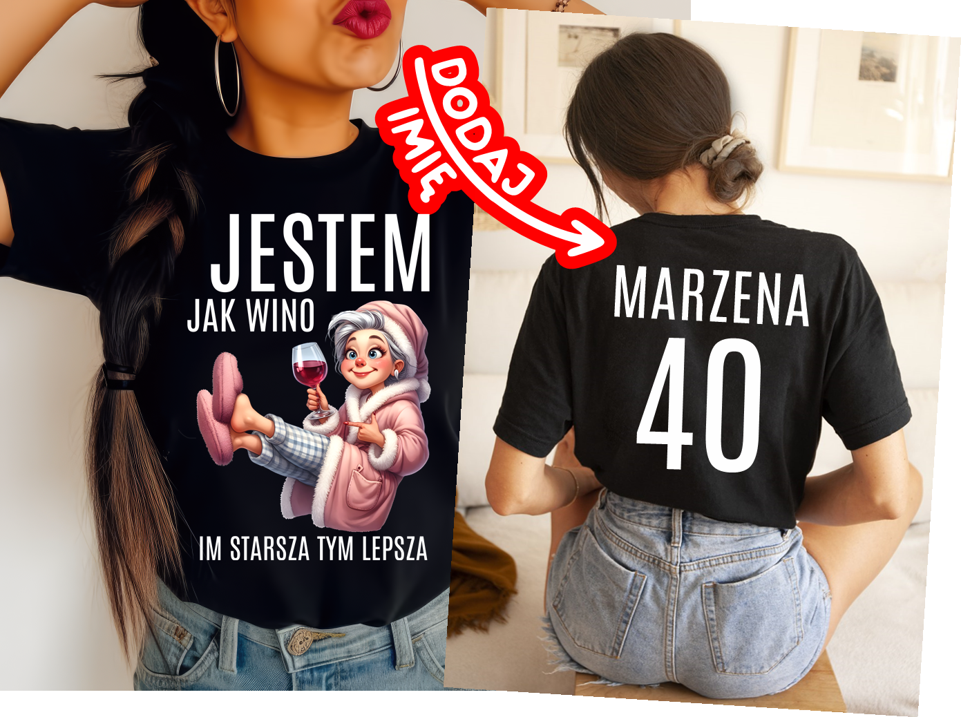 Koszulka na 40 urodziny z imieniem - jestem jak wino im starsza tym lepsza