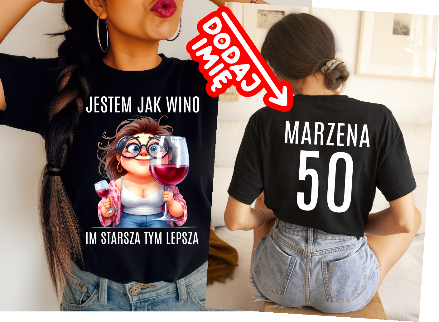 Koszulka na 50 urodziny z imieniem - jestem jak wino im starsza tym lepsza