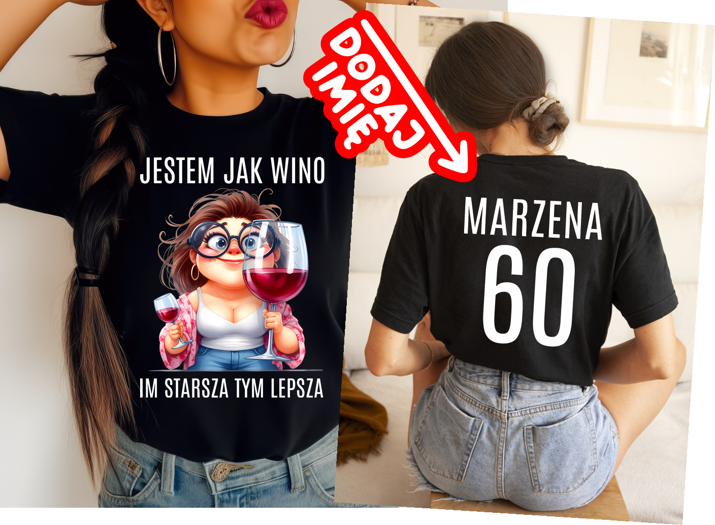 Koszulka na 60 urodziny z imieniem - jestem jak wino im starsza tym lepsza