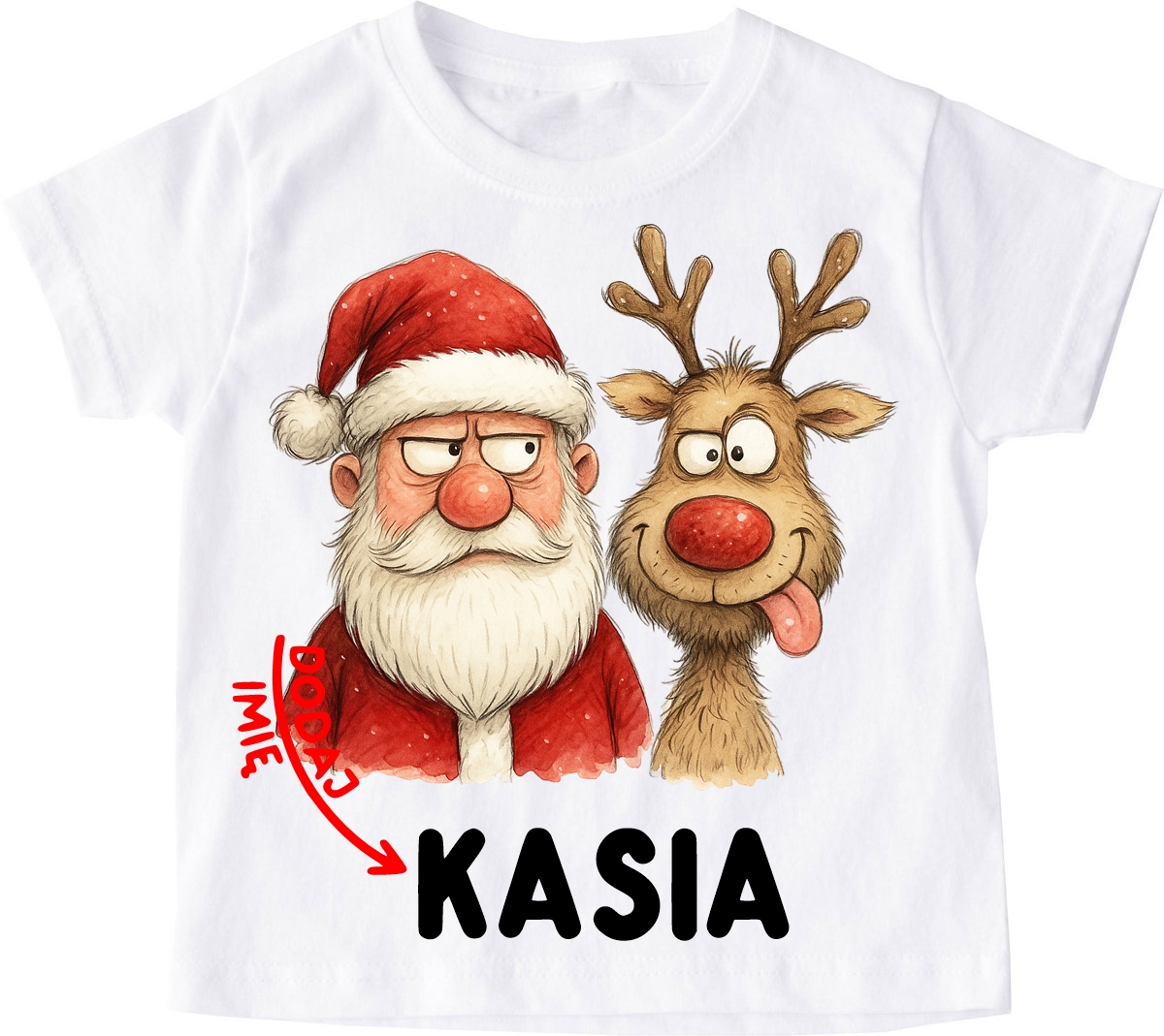 Koszulka na mikołajki dla dzieci z Mikołajem i Reniferem z imieniem - RENIFER78
