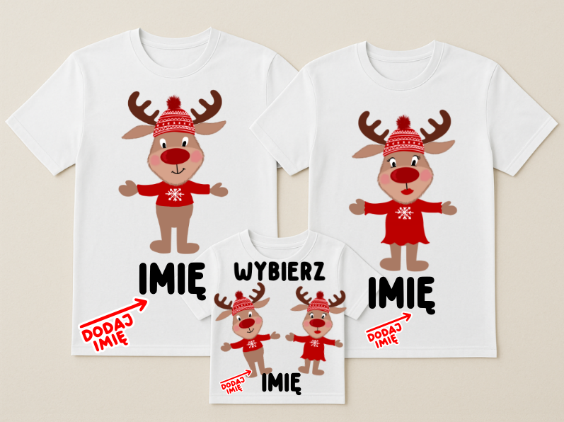Zestaw świąteczny koszulek z imionami dla rodziny 2+1