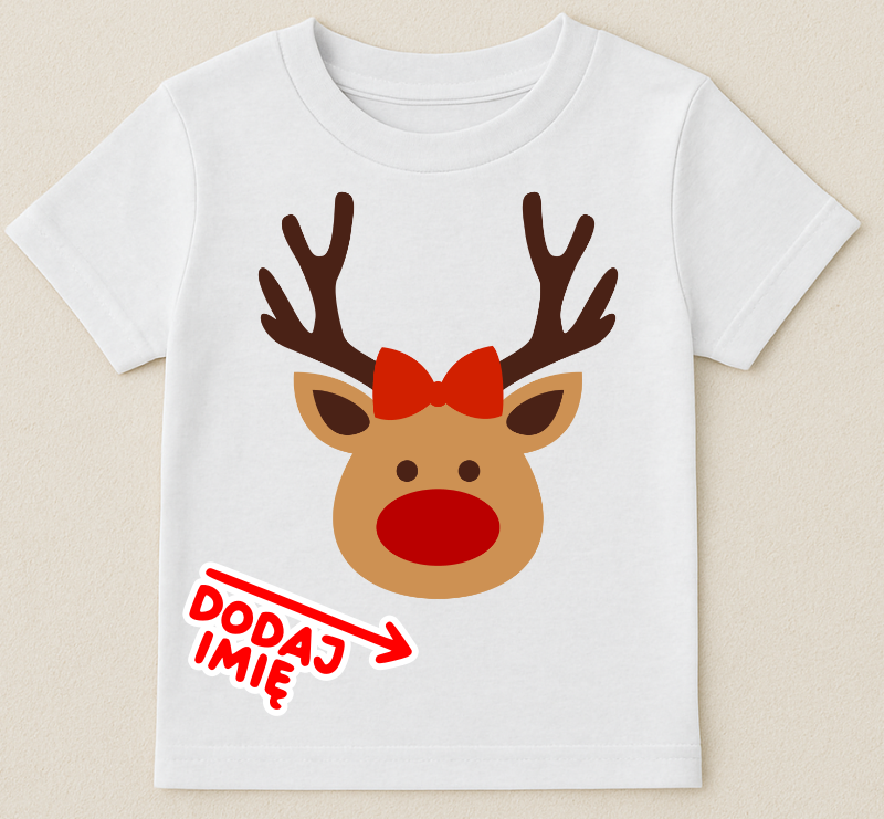Koszulka z reniferem i imieniem dla dziewczynki na Mikołajki