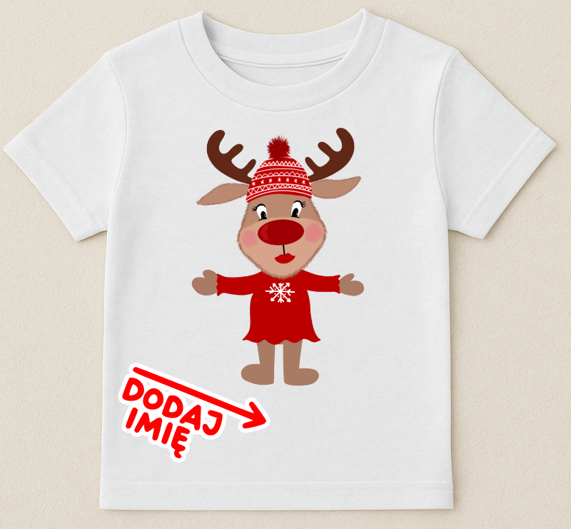 Koszulka z reniferem i imieniem dla dziewczynki na Mikołajki