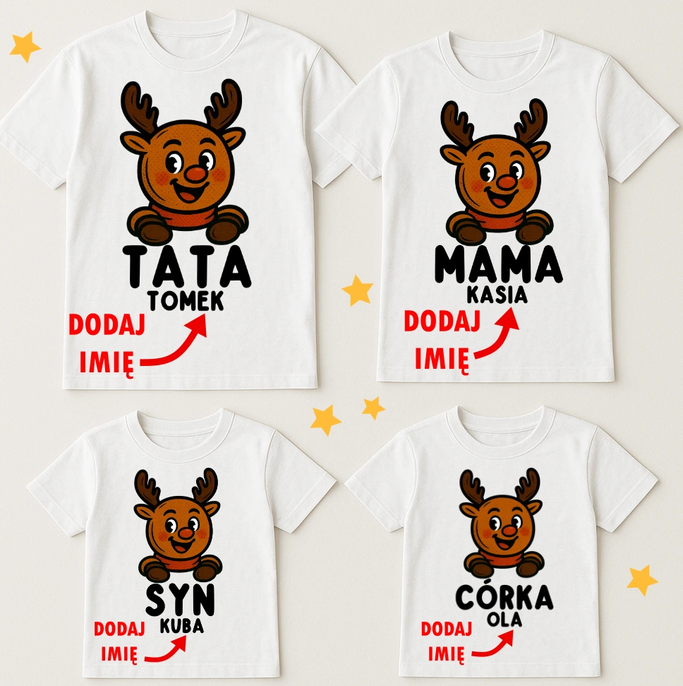 Zestaw świątecznych koszulek z imionami dla rodziny 2+2 (1)