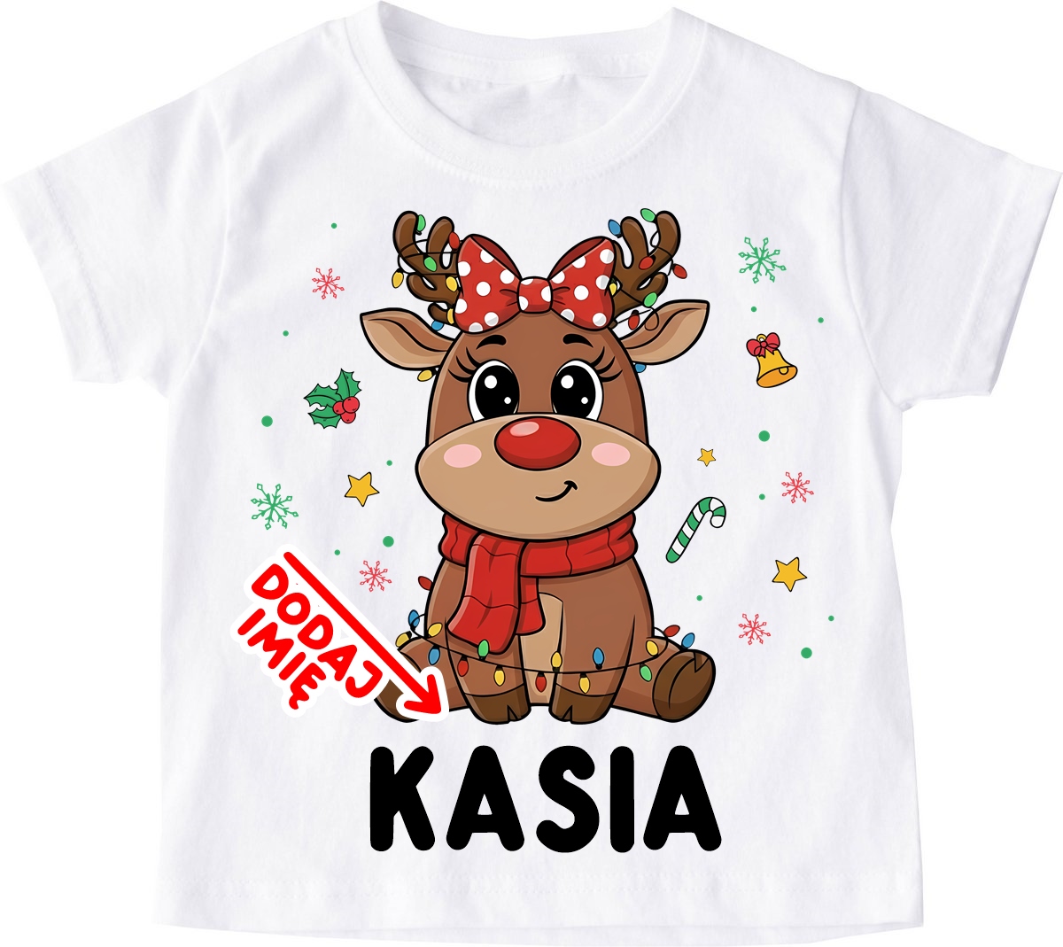 Koszulka dla dziewczynki klasowe MIKOŁAJKI z reniferem i imieniem