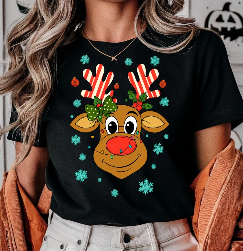 Damska świąteczna koszulka z reniferem na prezent - wzór santa66