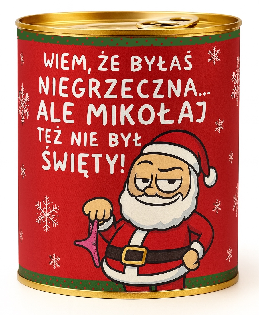 Pakowanie koszulki w puszkę - wzór świąteczny wiem, że byłaś niegrzeczna