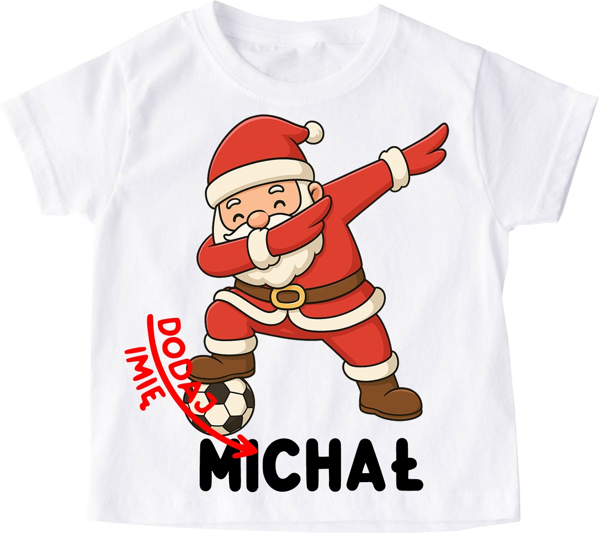Koszulka dla chłopca z Mikołajem grającym w piłkę i imieniem dziecka