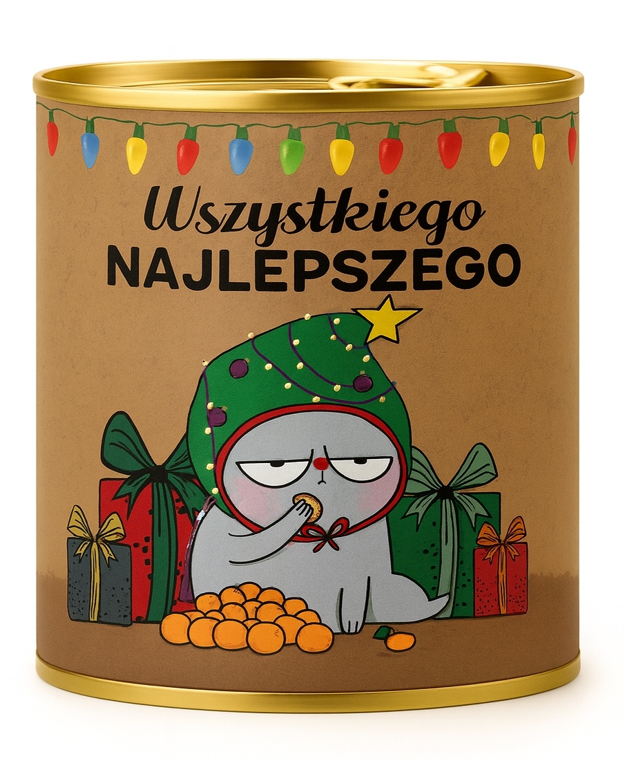 Pakowanie koszulki w puszkę - wzór świąteczny WSZYSTKIEGO NAJLEPSZEGO