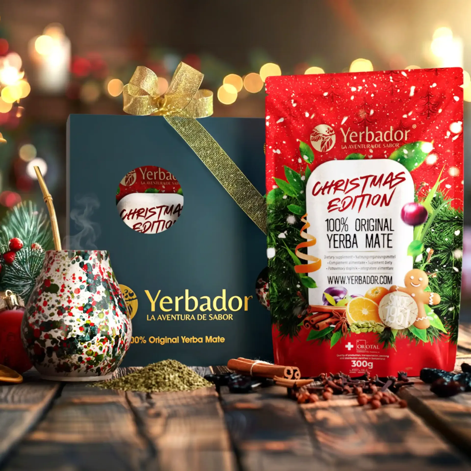 HIT! Zestaw Świąteczny Yerba korzenna + świąteczny kubek + złota słomka bombilla